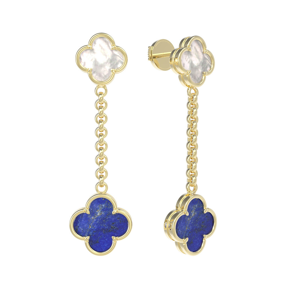 Серьги из лимонного золота 585 пробы c лазуритом и перламутром