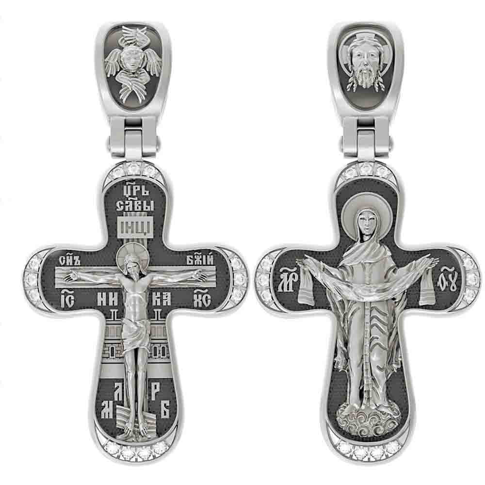 Крест из белого золота 585 пробы c бриллиантами