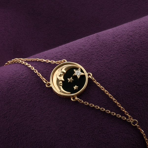 Браслет из лимонного золота 585 пробы c бриллиантами и ониксом