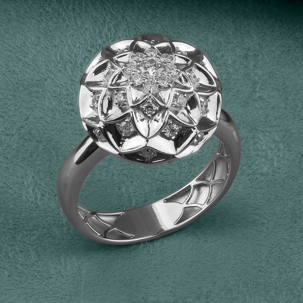 Кольцо из белого золота 585 пробы c бриллиантами