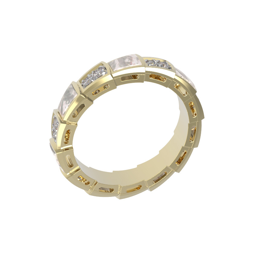 Кольцо из лимонного золота 585 пробы c бриллиантами и перламутром