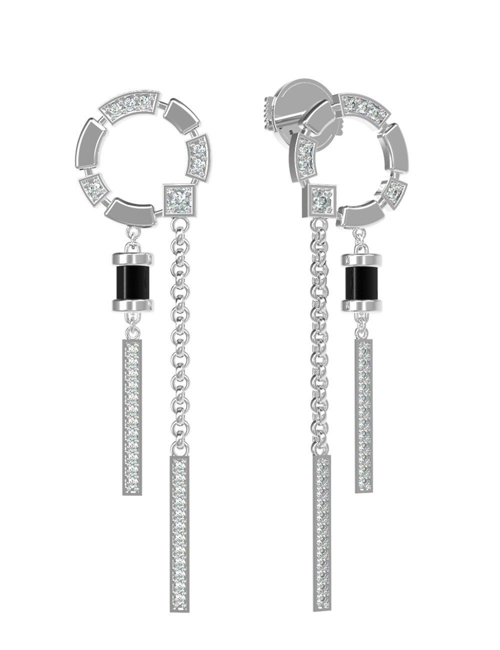 Серьги из белого золота c бриллиантами и ониксом