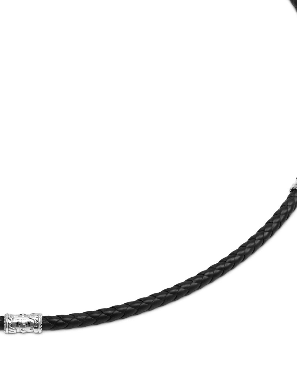 Гайтан из белого золота c кожаным шнурком