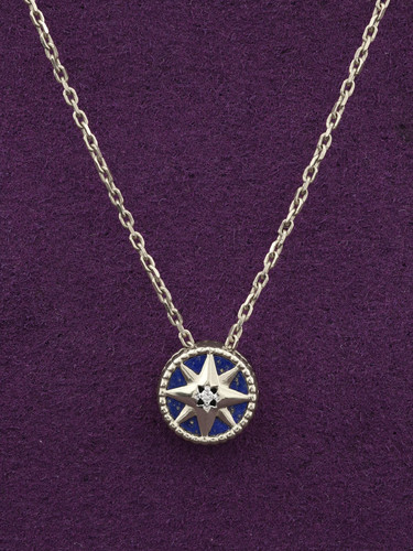 Колье из белого золота 585 пробы c бриллиантами и лазуритом