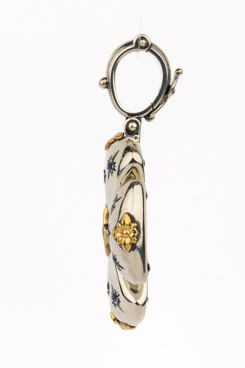 Крест из серебра 925 пробы и золота 750 пробы c фианитом, бриллиантами и рубином