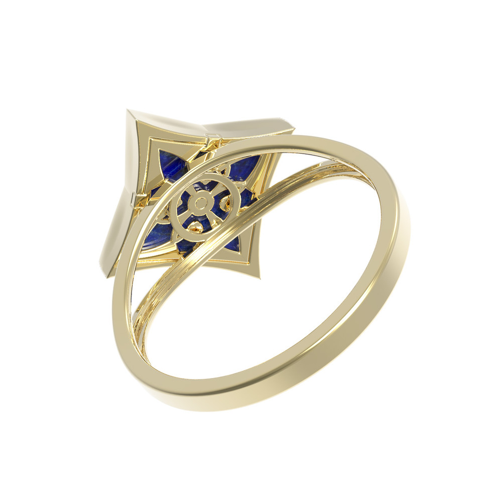 Кольцо из лимонного золота 585 пробы c бриллиантами и лазуритом