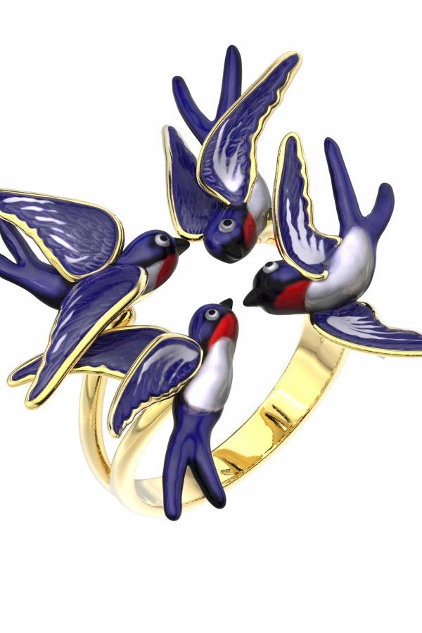 Кольцо из лимонного золота c эмалью