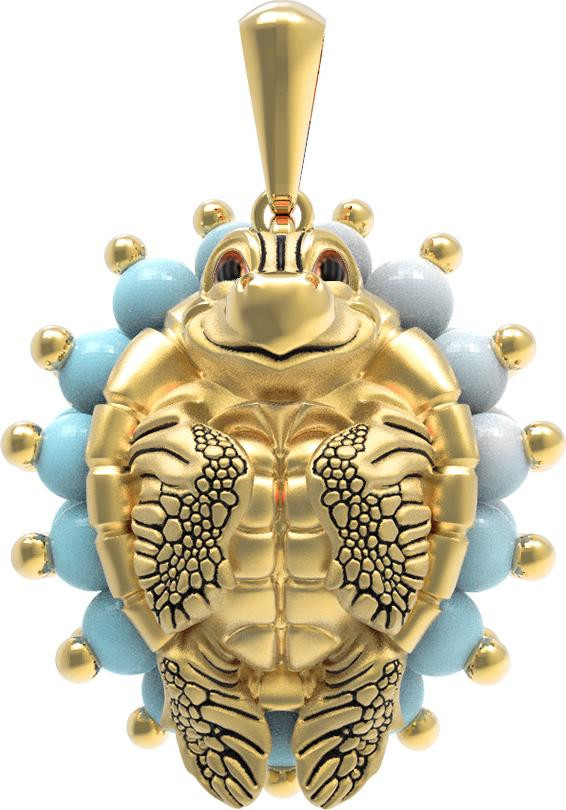 Подвеска из лимонного золота 585 пробы c эмалью и бирюзой