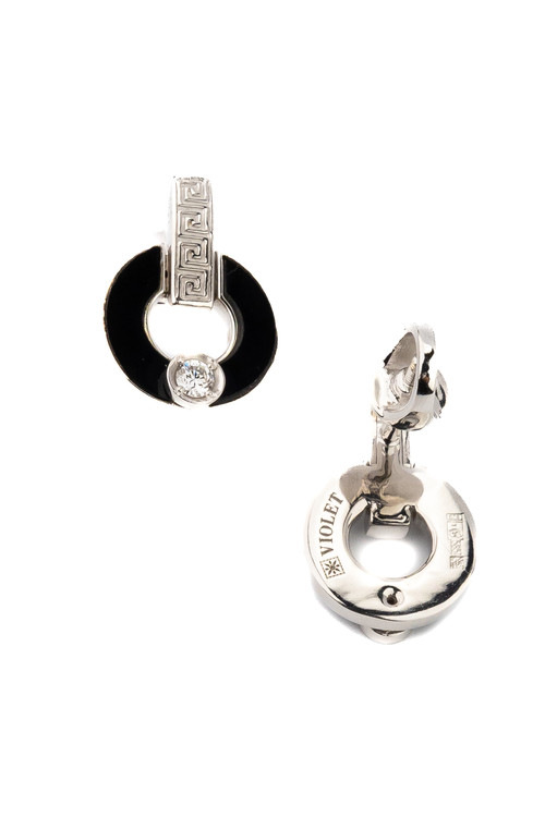 Серьги из белого золота 585 пробы c бриллиантами и ониксом