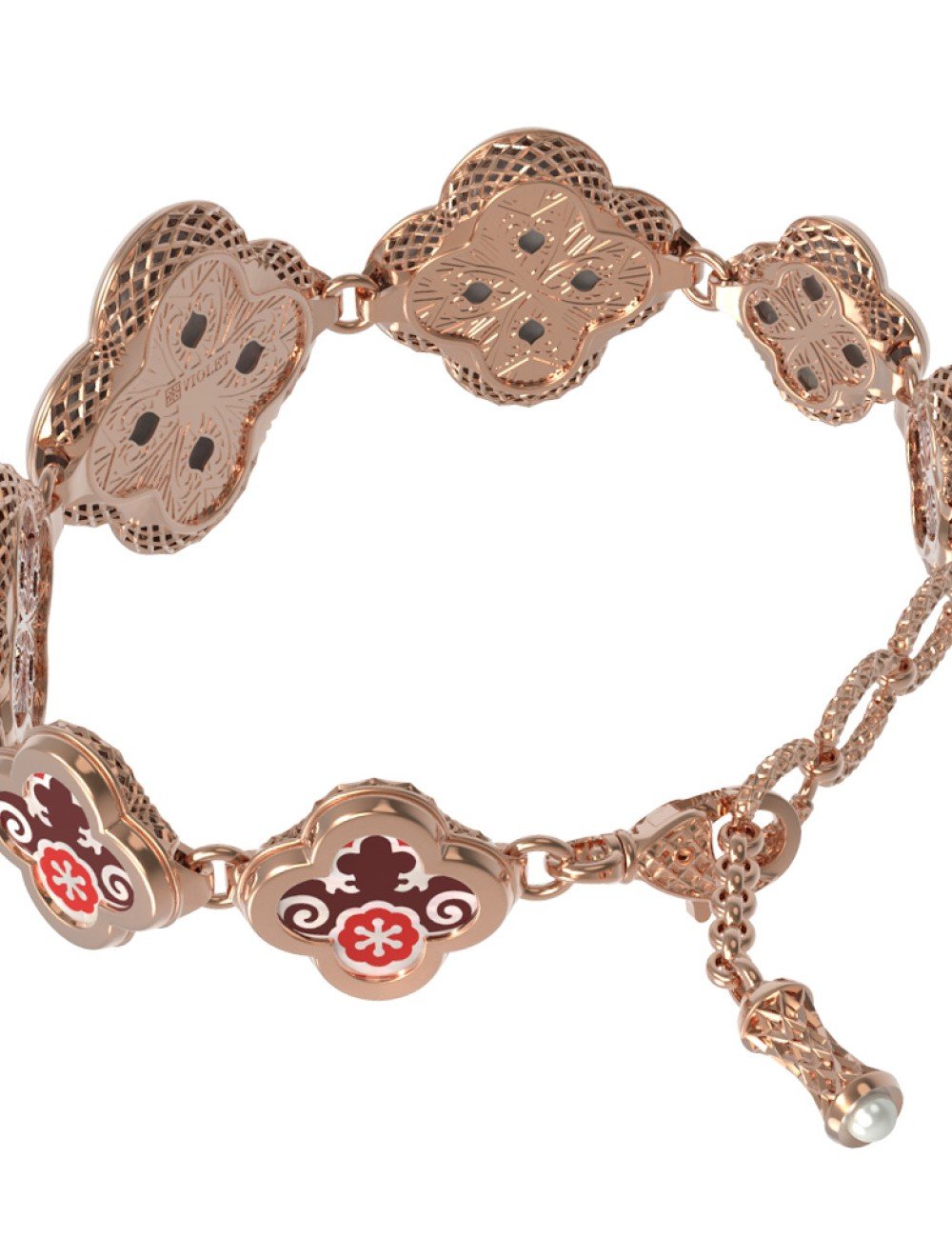 Браслет из золота c эмалью, жемчугом и перламутром