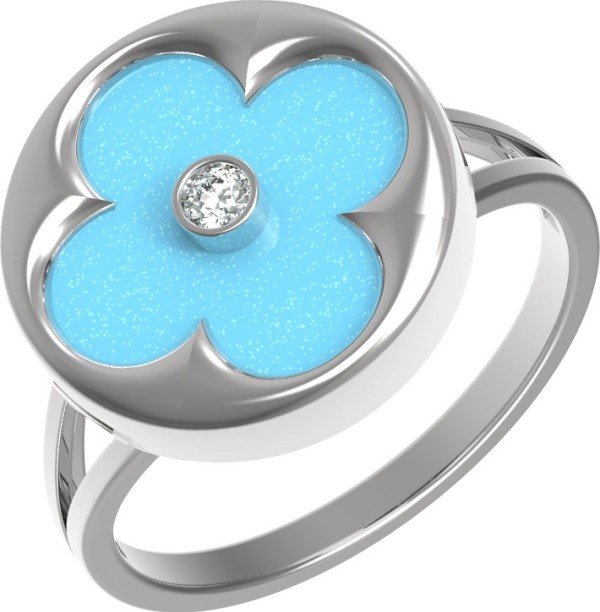 Кольцо из белого золота c бриллиантами и бирюзой