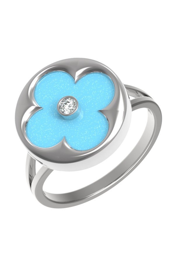 Кольцо из белого золота c бриллиантами и бирюзой
