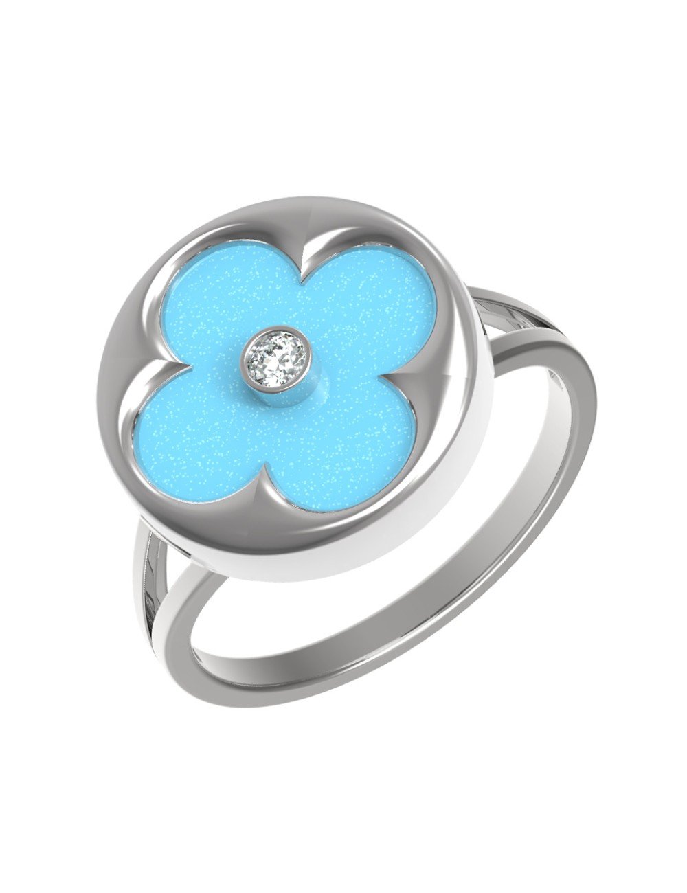 Кольцо из белого золота c бриллиантами и бирюзой