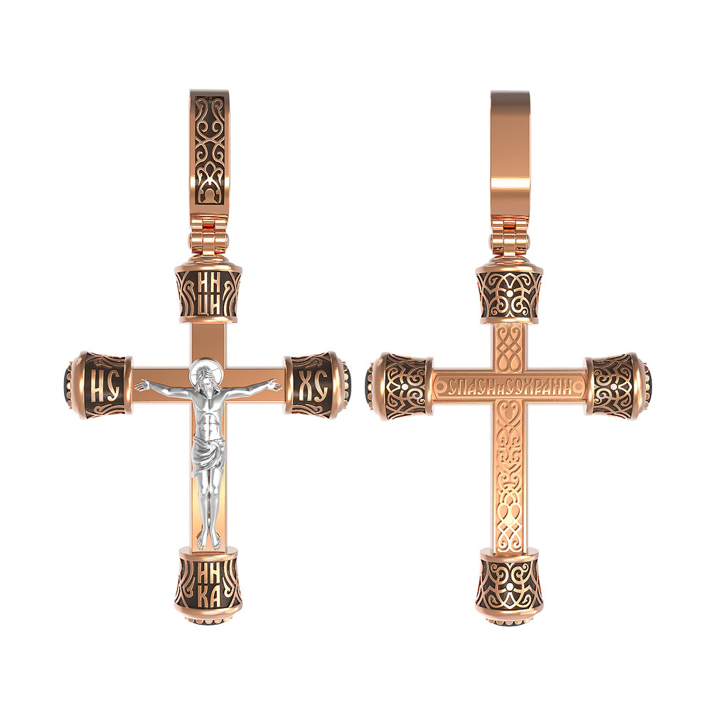 Крест из красного золота 585 пробы c ониксом