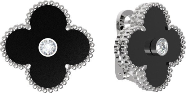 Серьги из белого золота c бриллиантами и ониксом