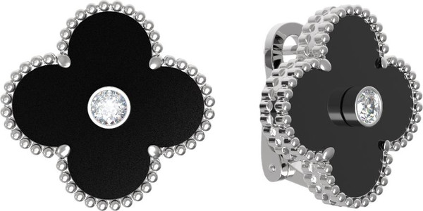 Серьги из белого золота 585 пробы c бриллиантами и ониксом