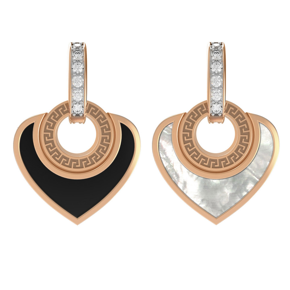 Подвеска из красного золота 585 пробы c фианитом, ониксом и перламутром