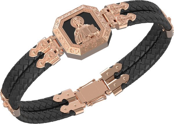 Браслет из красного золота 585 пробы c шнурком и ониксом