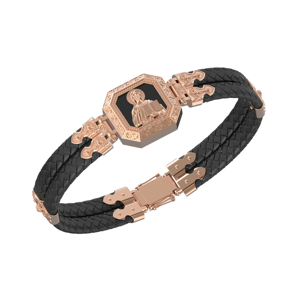 Браслет из красного золота 585 пробы c шнурком и ониксом