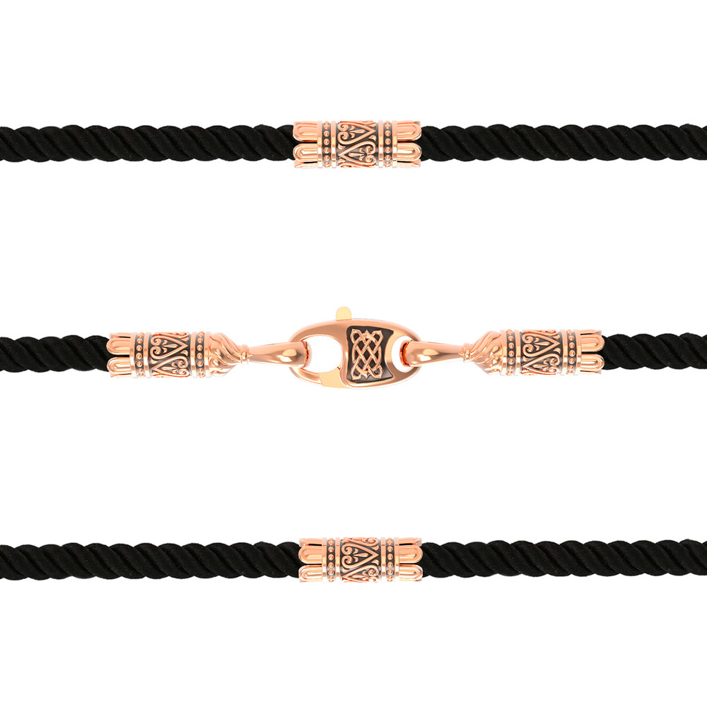 Цепь-шнурок шелк из красного золота 585 пробы c шёлковым шнурком