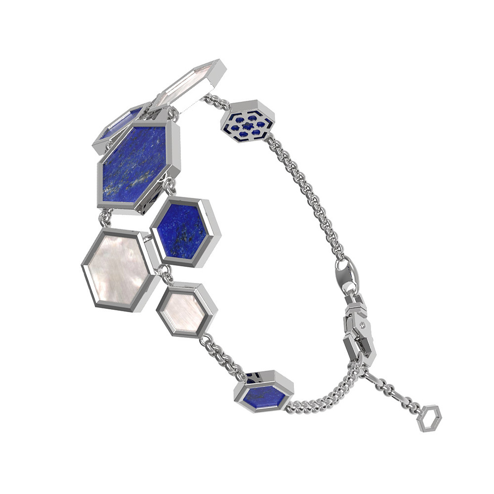 Браслет из белого золота 585 пробы c лазуритом и перламутром