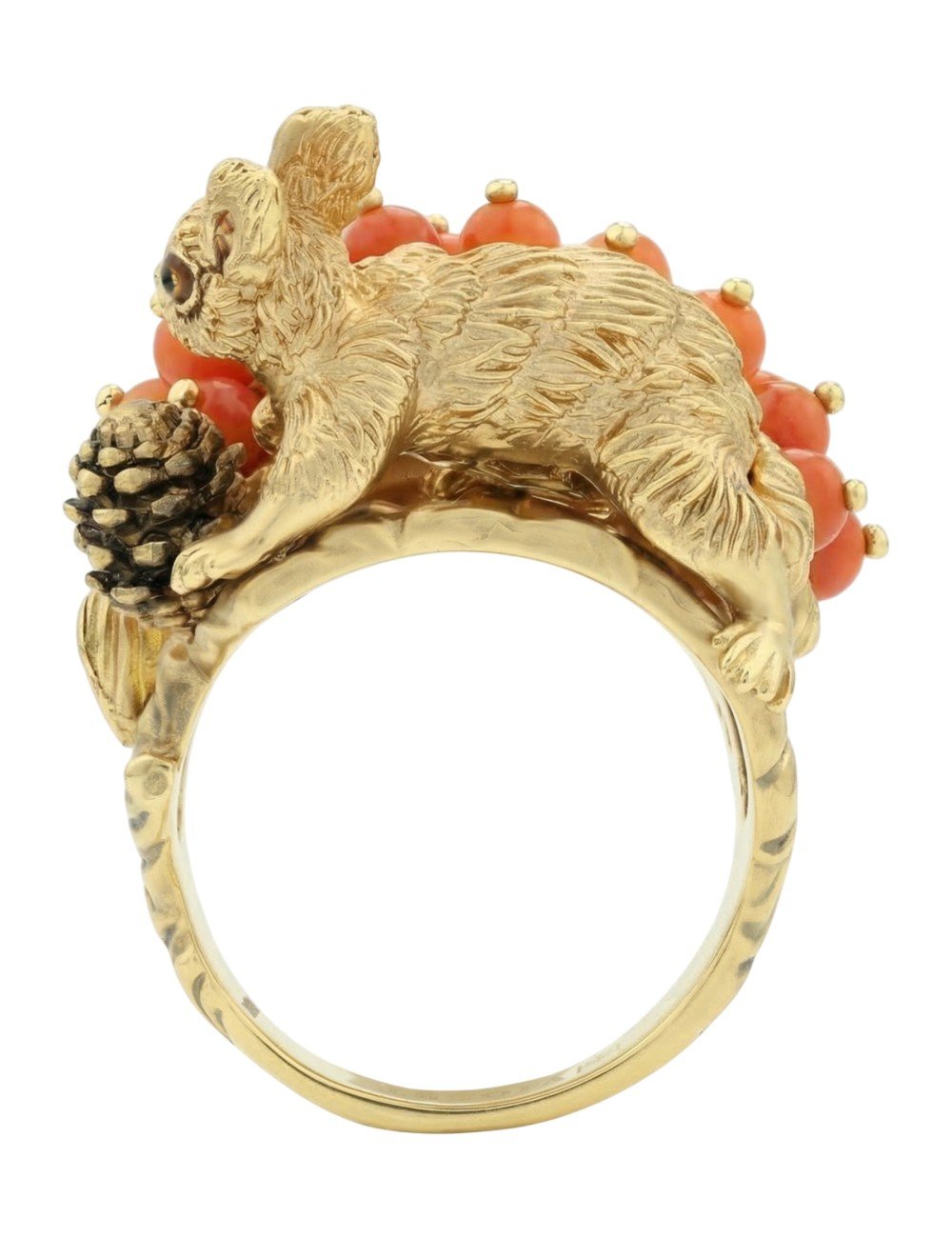 Кольцо из лимонного золота c эмалью и кораллом