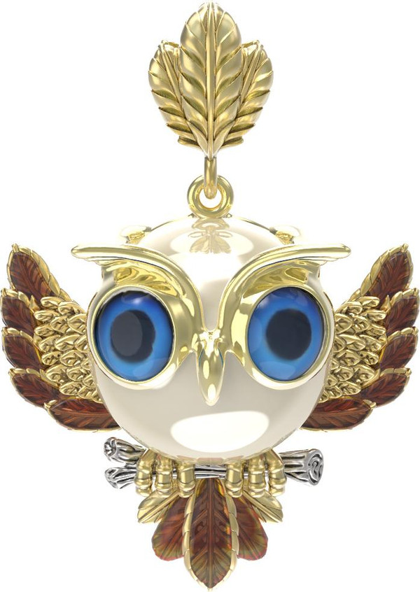 Подвеска из лимонного золота 585 пробы c эмалью и жемчугом