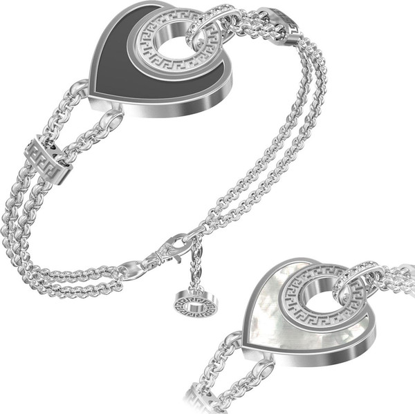 Браслет из белого золота 585 пробы c фианитом, ониксом и перламутром