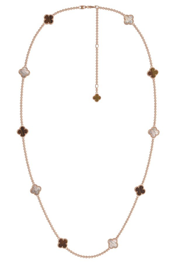 Колье из золота c тигровым глазом и перламутром