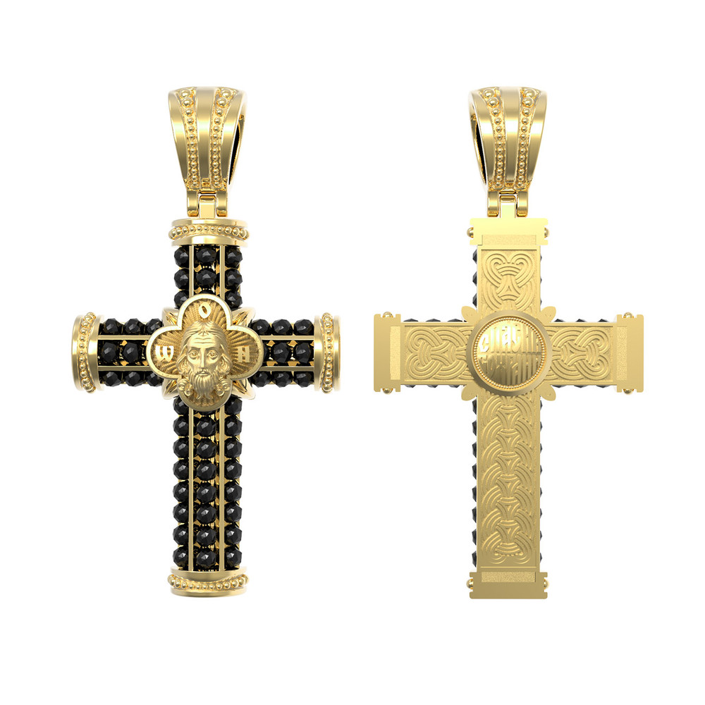 Крест из лимонного золота 585 пробы c ониксом