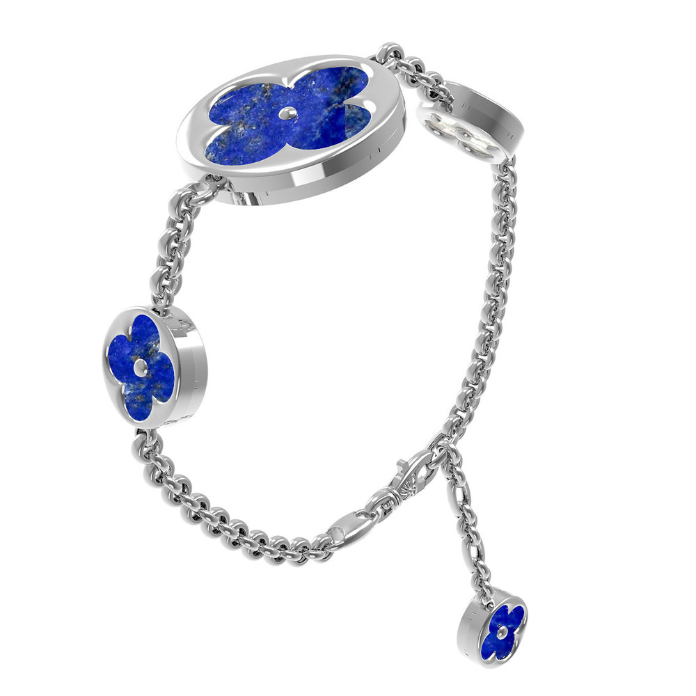 Браслет из белого золота 585 пробы c лазуритом и перламутром