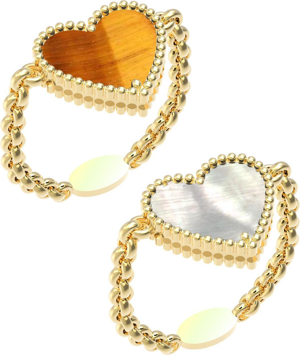 Кольцо из лимонного золота 585 пробы c тигровым глазом и перламутром