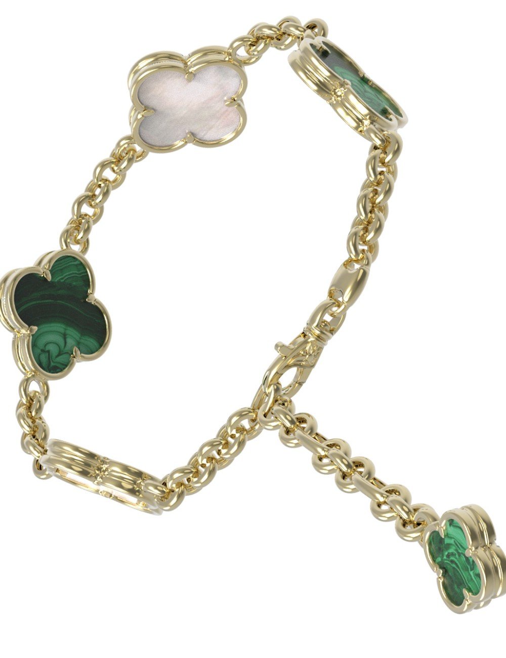 Браслет из лимонного золота c малахитом и перламутром