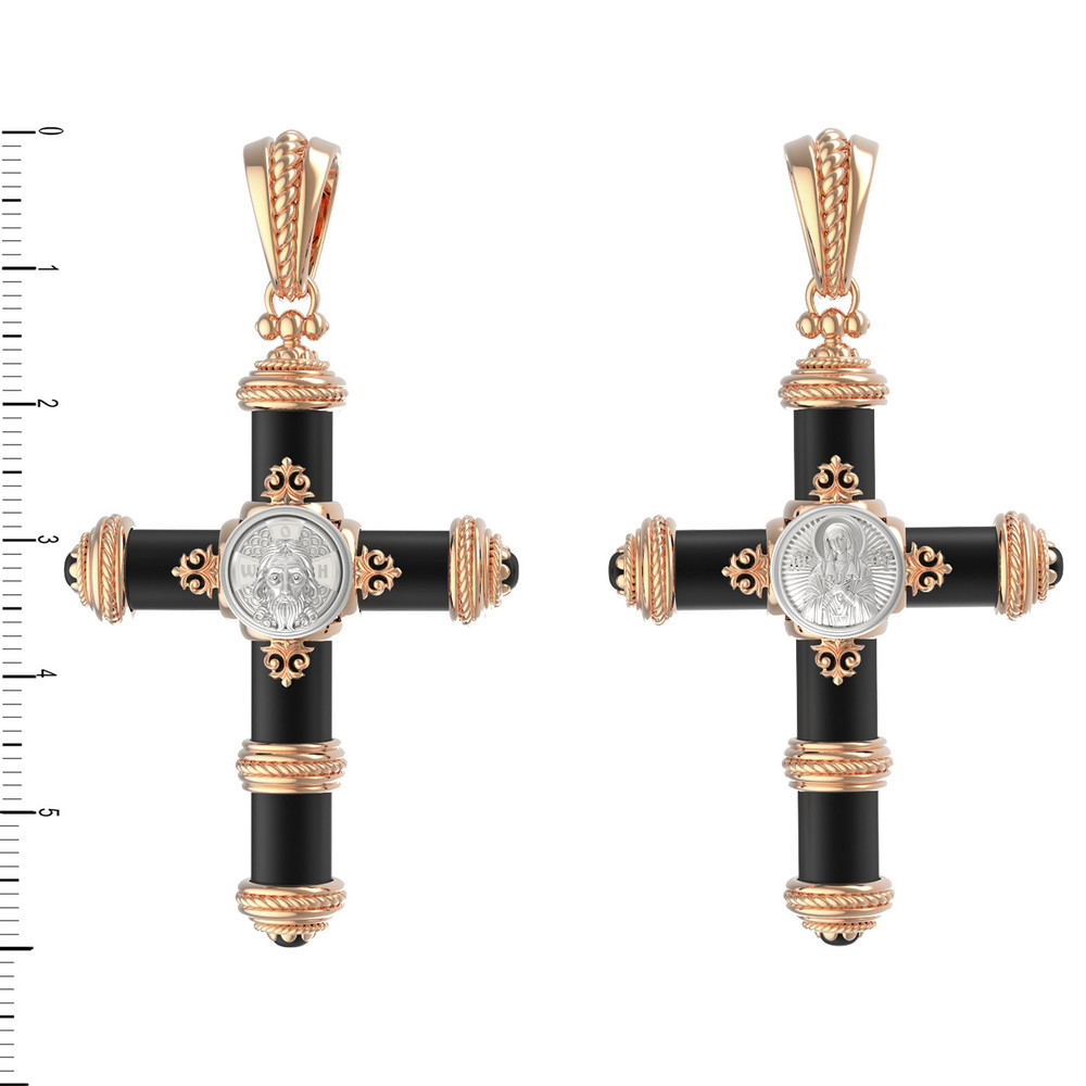 Крест из красного золота 585 пробы c ониксом