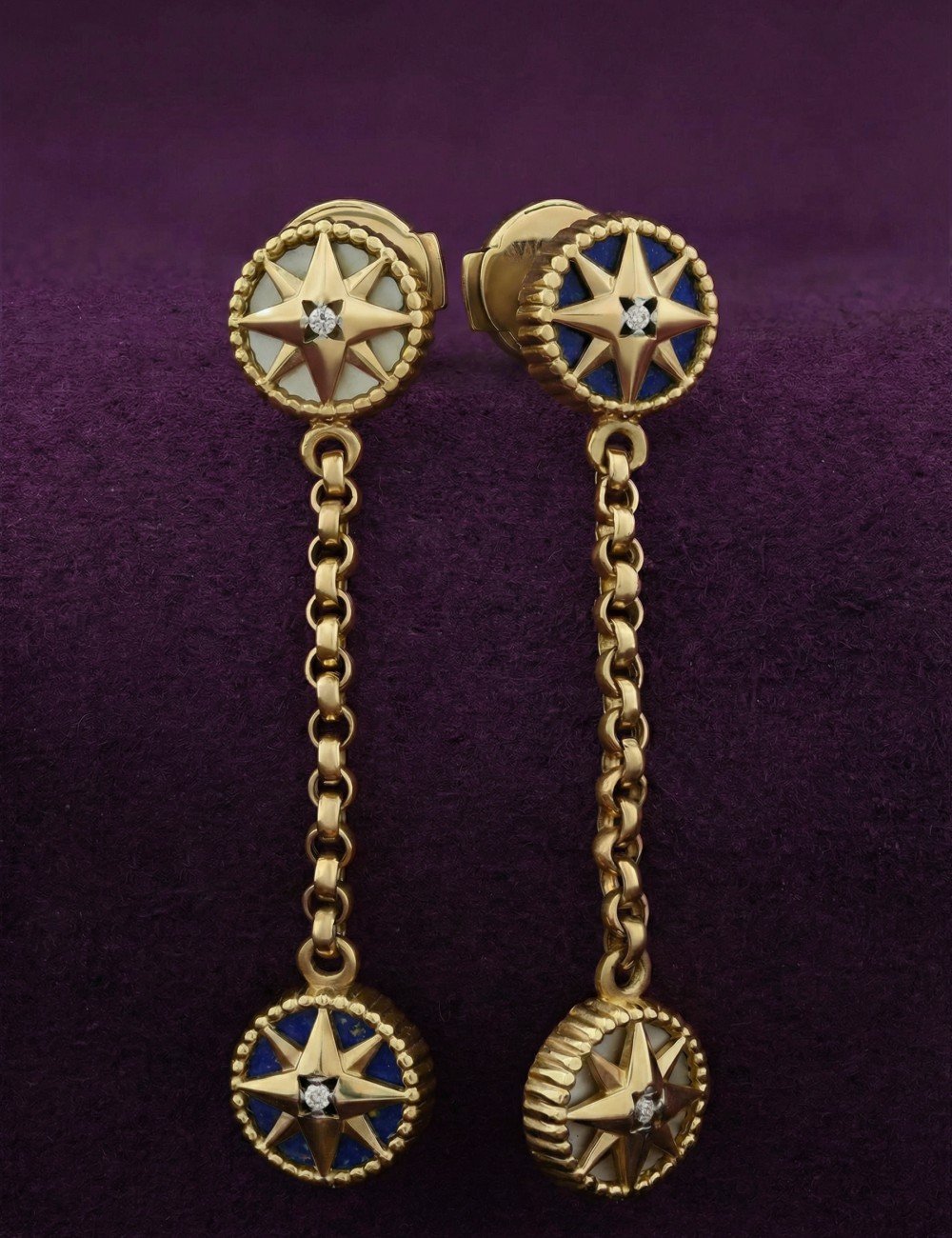 Серьги из лимонного золота c бриллиантами, лазуритом и перламутром