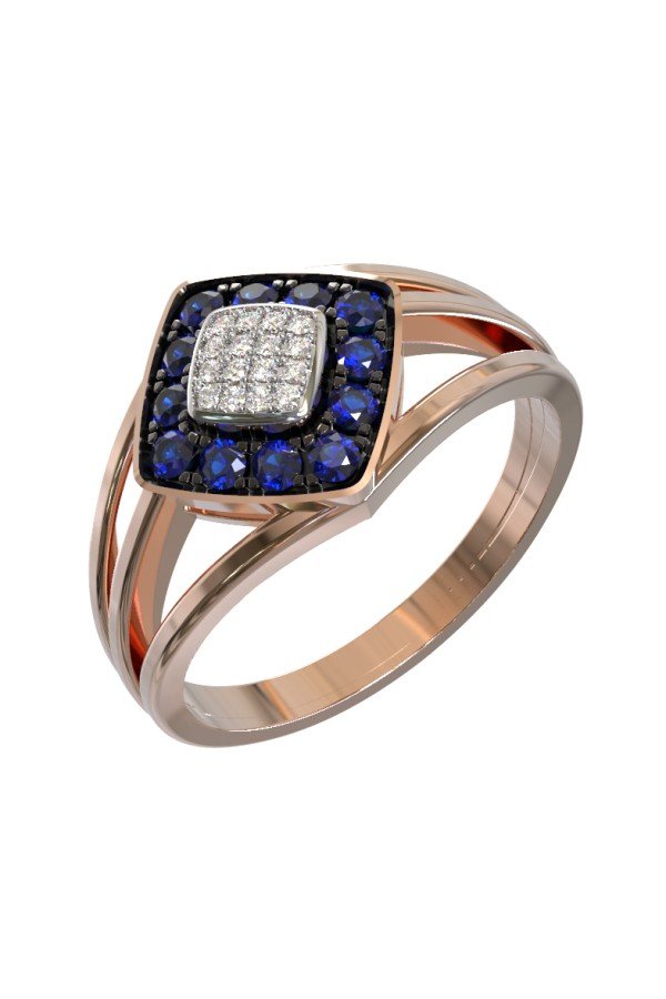 Кольцо из золота c бриллиантами и сапфиром