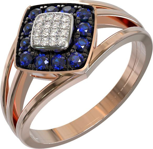 Кольцо из красного золота 585 пробы c бриллиантами и сапфиром