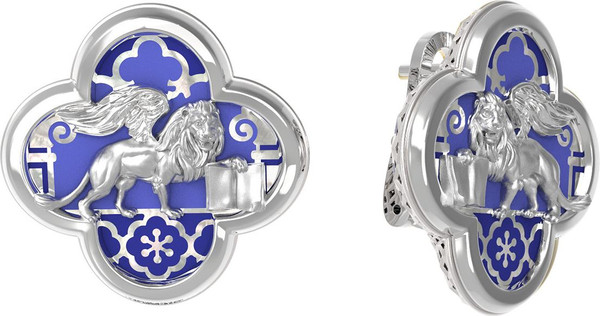 Серьги из белого золота 585 пробы c эмалью и перламутром