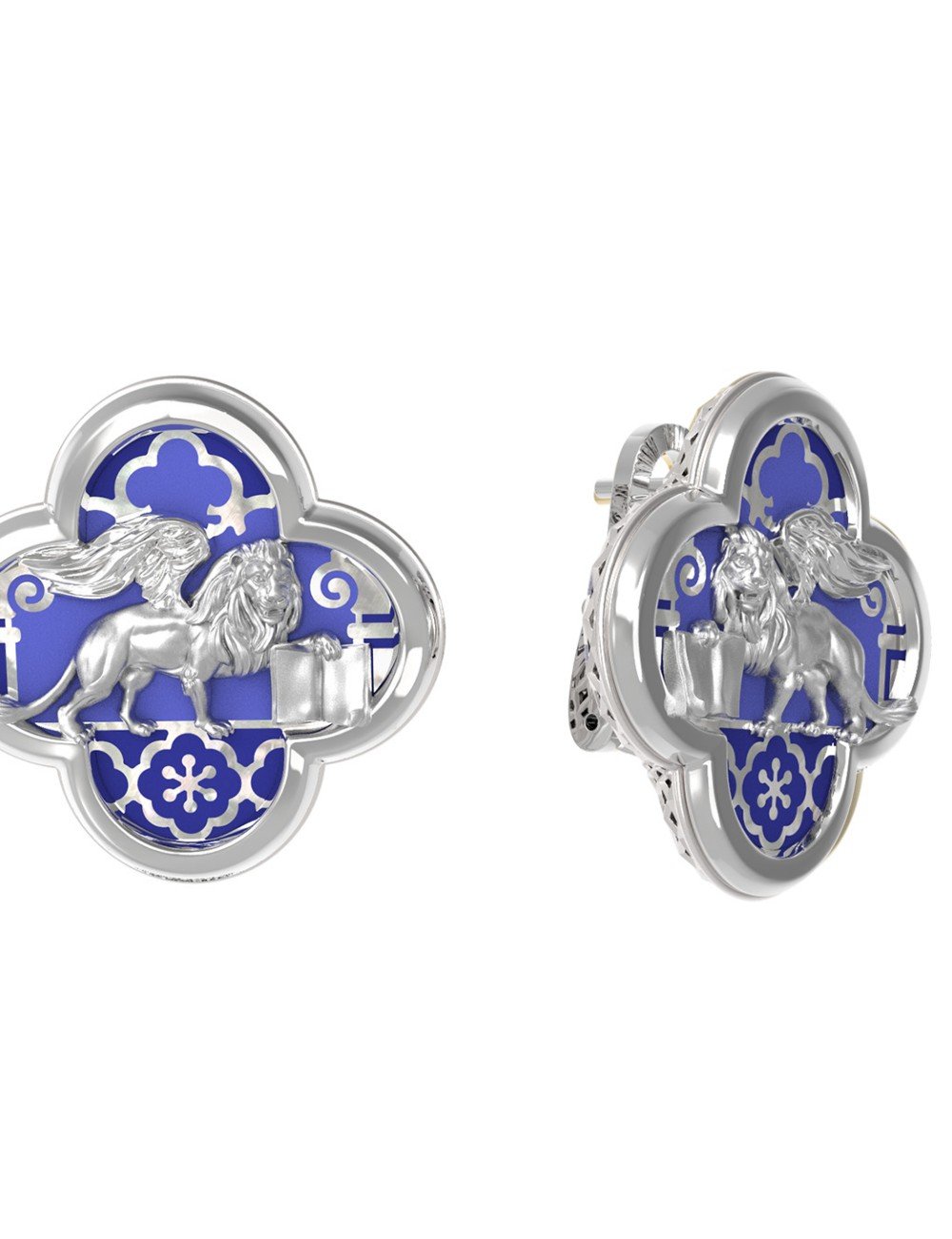 Серьги из белого золота c эмалью и перламутром