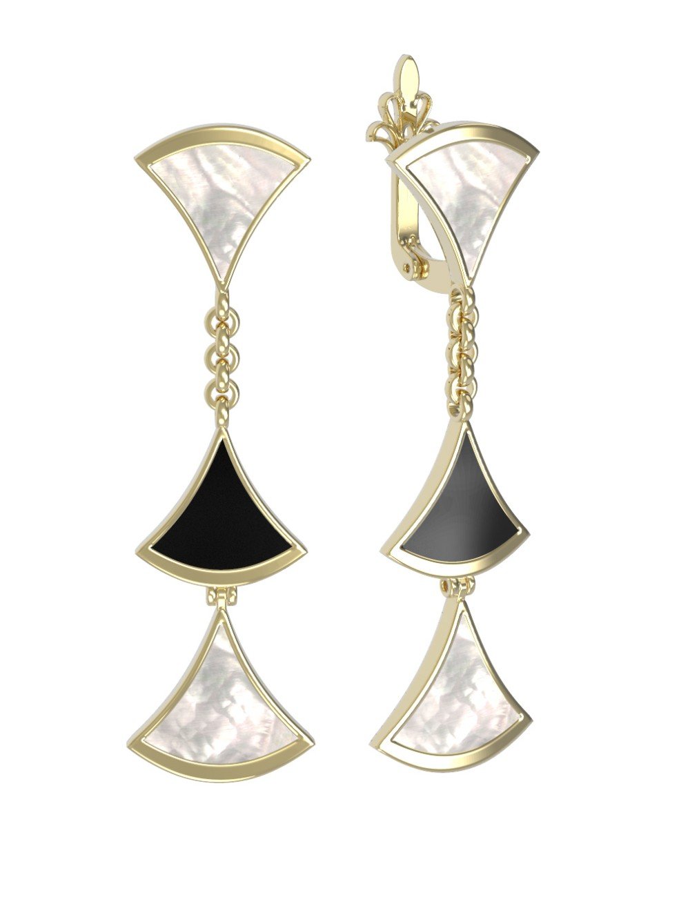 Серьги из лимонного золота c ониксом и перламутром