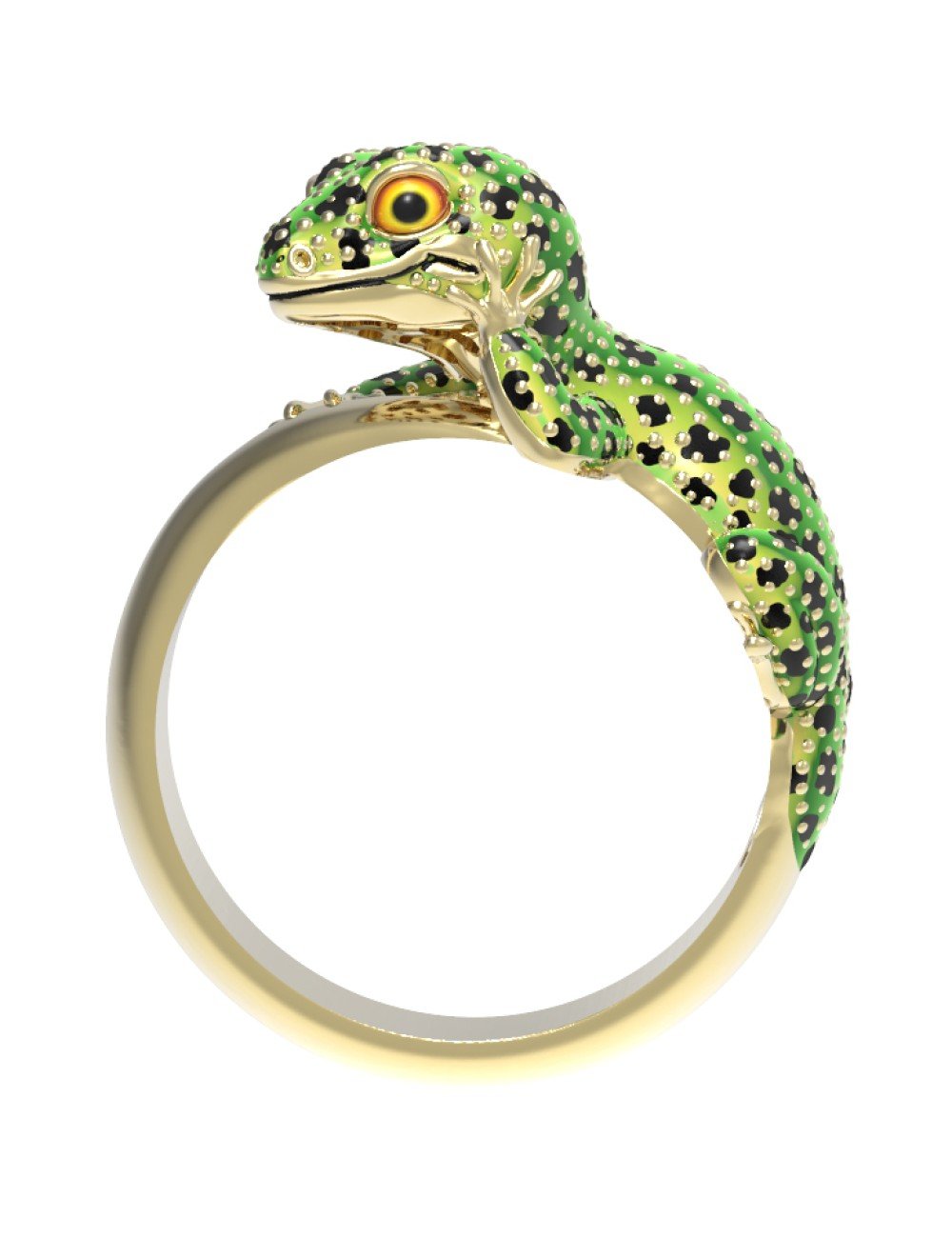 Кольцо из лимонного золота c эмалью и рубином