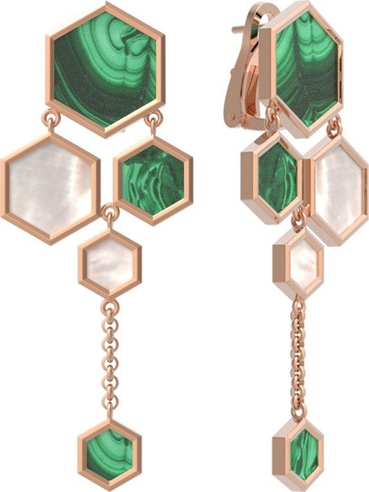 Серьги из золота c малахитом и перламутром