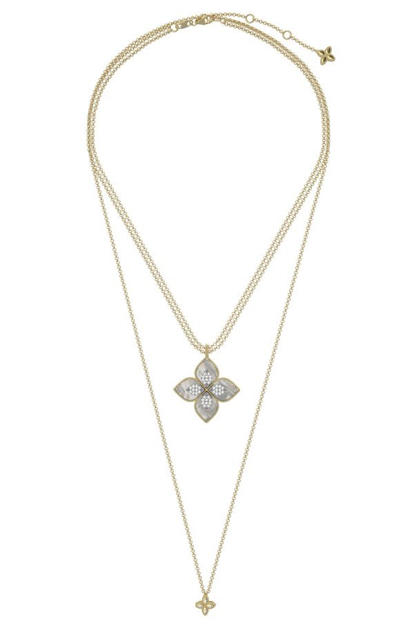 Колье из лимонного золота c бриллиантами и перламутром