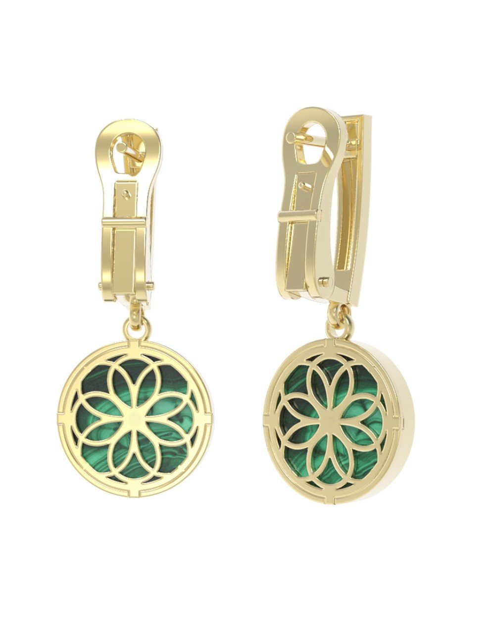 Серьги из лимонного золота c бриллиантами и малахитом