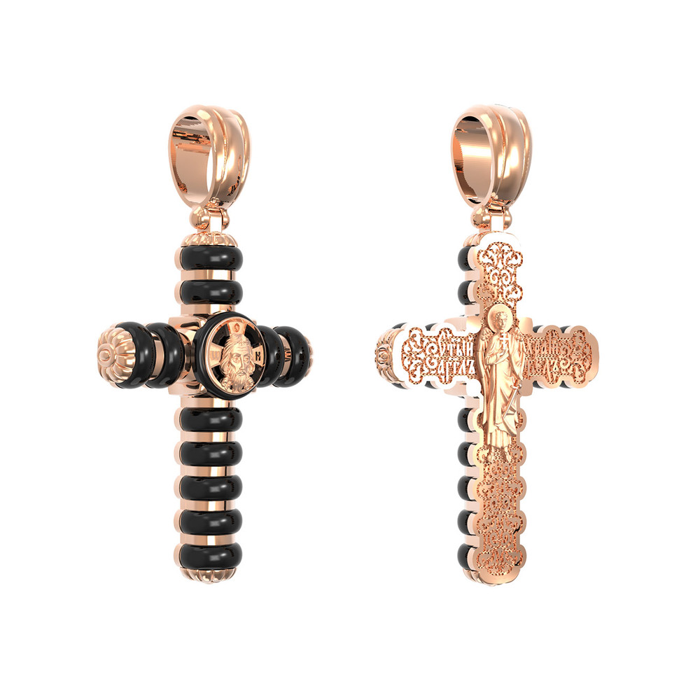 Крест из красного золота 585 пробы c ониксом