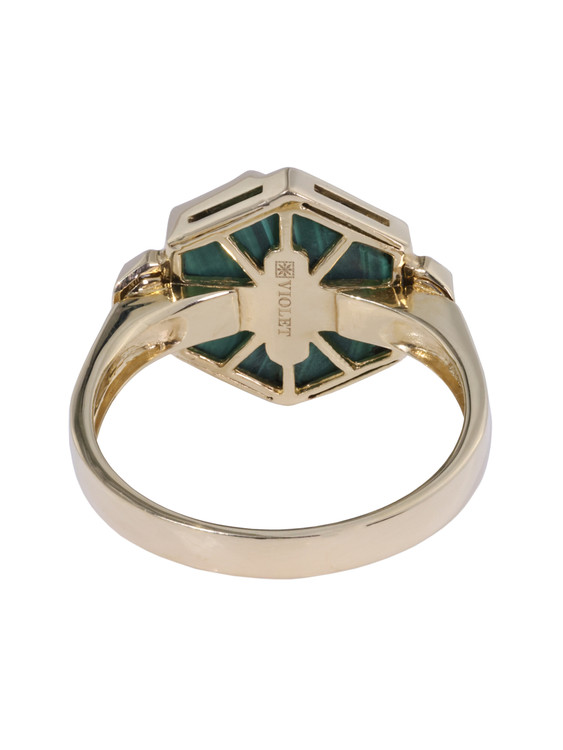 Кольцо из лимонного золота 585 пробы c бриллиантами и малахитом