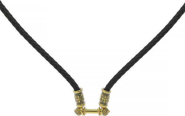 Цепь-шнурок кожа из лимонного золота 585 пробы c кожаным шнурком