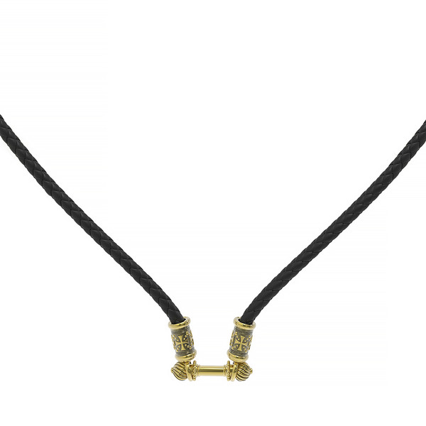 Цепь-шнурок кожа из лимонного золота 585 пробы c кожаным шнурком