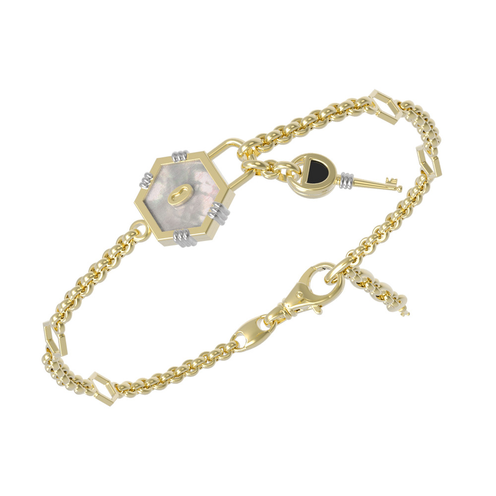 Браслет из лимонного золота 585 пробы c ониксом и перламутром