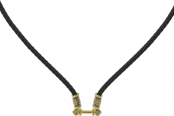 Цепь-шнурок кожа из лимонного золота 585 пробы c кожаным шнурком